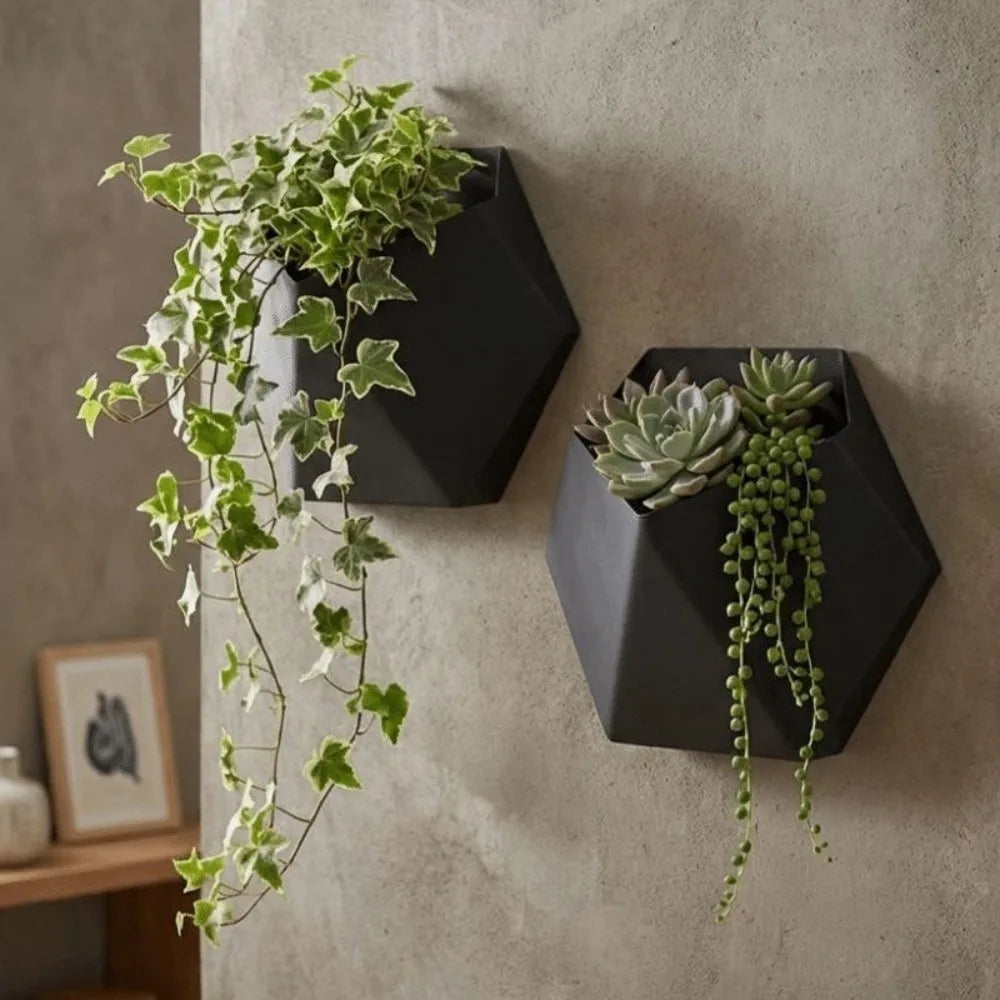 Modern Style Geometric Hexagonal Flower Pot Wall-Mounted Decorative Wall Hanging Planter 3D Printed Plant Containers Office