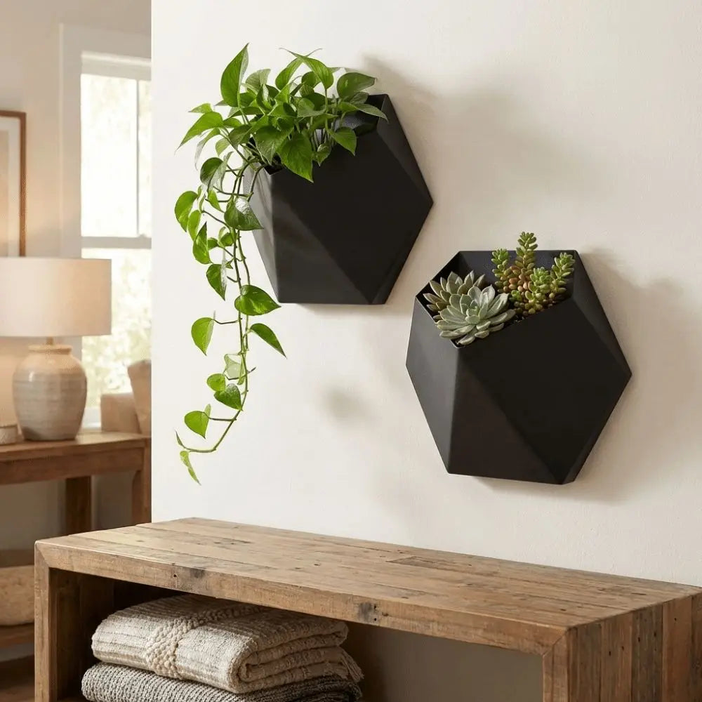 Modern Style Geometric Hexagonal Flower Pot Wall-Mounted Decorative Wall Hanging Planter 3D Printed Plant Containers Office