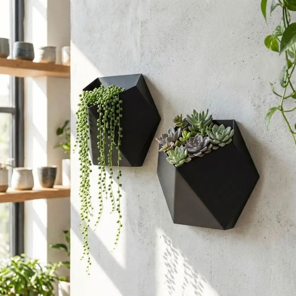 Modern Style Geometric Hexagonal Flower Pot Wall-Mounted Decorative Wall Hanging Planter 3D Printed Plant Containers Office